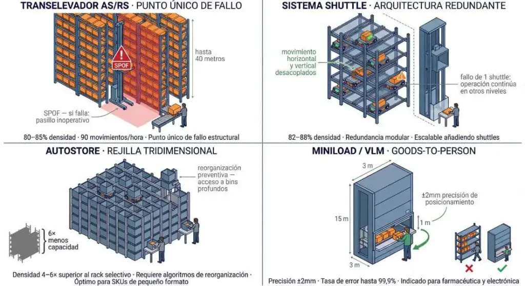 sistema de almacenamiento automatizado: Transelevador, shuttle, autostore, miniload